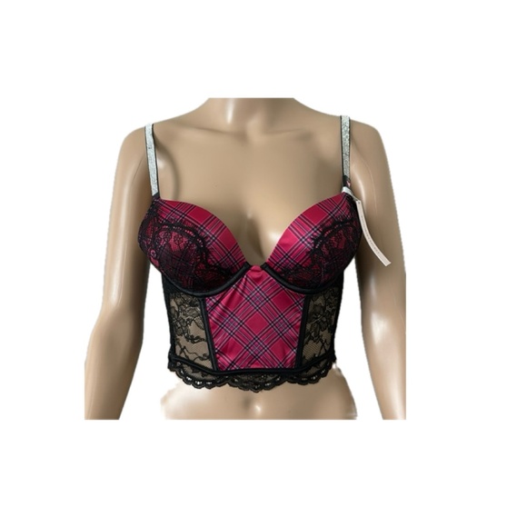 Victoria secret Bombshell Add 2 Cups Push up 34A Longline Lace Plaid NWT - Picture 9 of 9